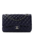 Chanel Lambskin Quilted Medium Double Flap Dark Purple