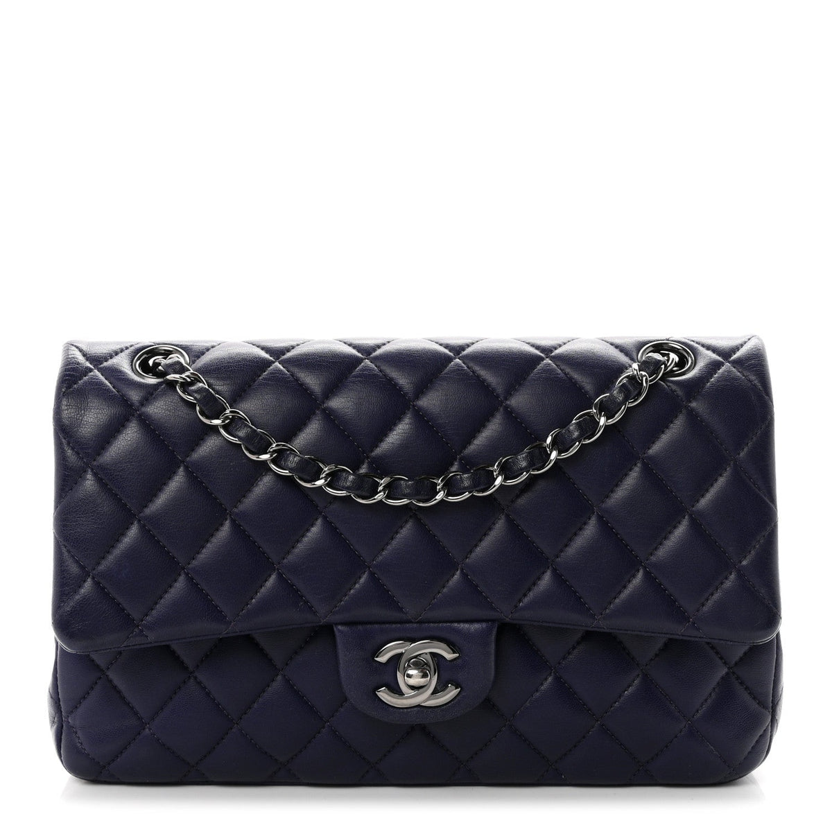 Chanel Lambskin Quilted Medium Double Flap Dark Purple