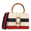 Gucci Calfskin Bamboo Web Medium Dionysus Top Handle Bag White Blue Hibiscus Red