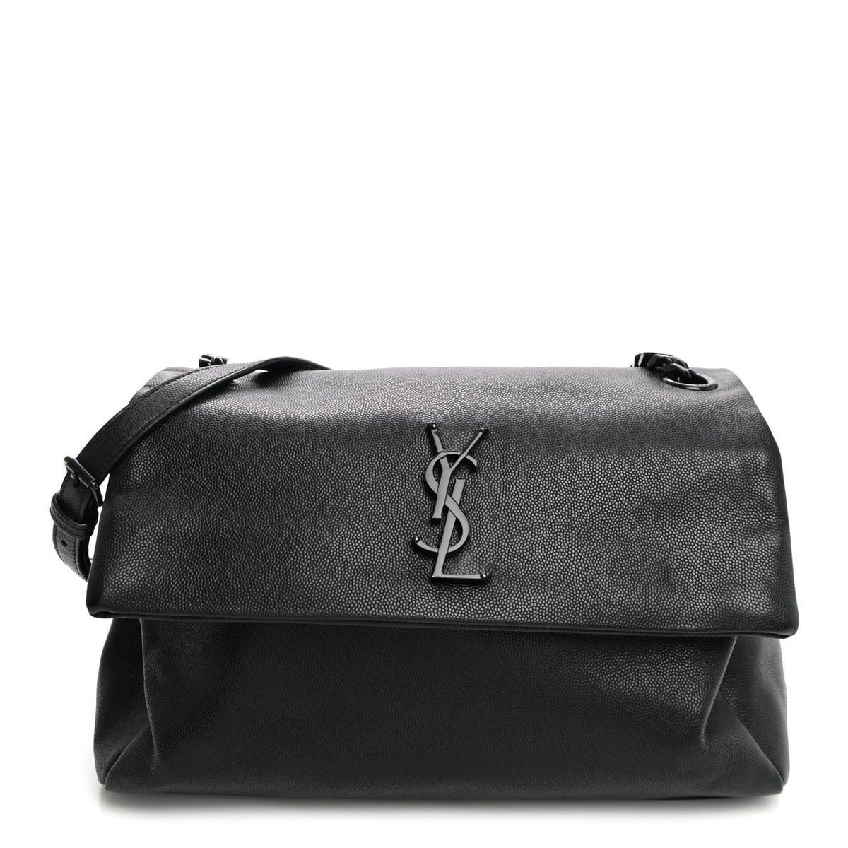 Saint Laurent Grain De Poudre Medium West Hollywood Monogram Fold-Over Black