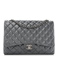 Chanel Metallic Lambskin Quilted Maxi Double Flap Pewter