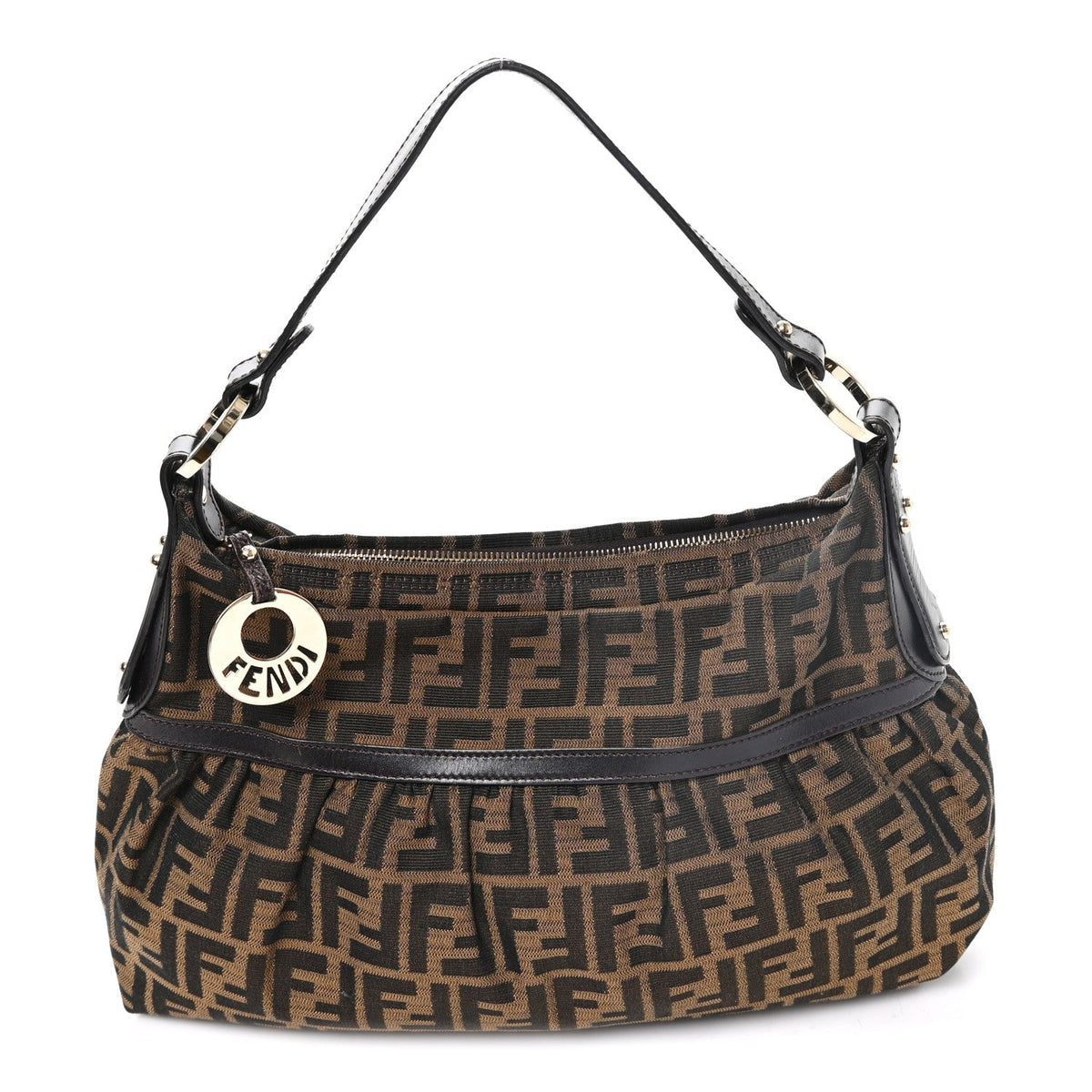 Fendi Zucca Cuoio Lucido Chef Hobo Tobacco Moro