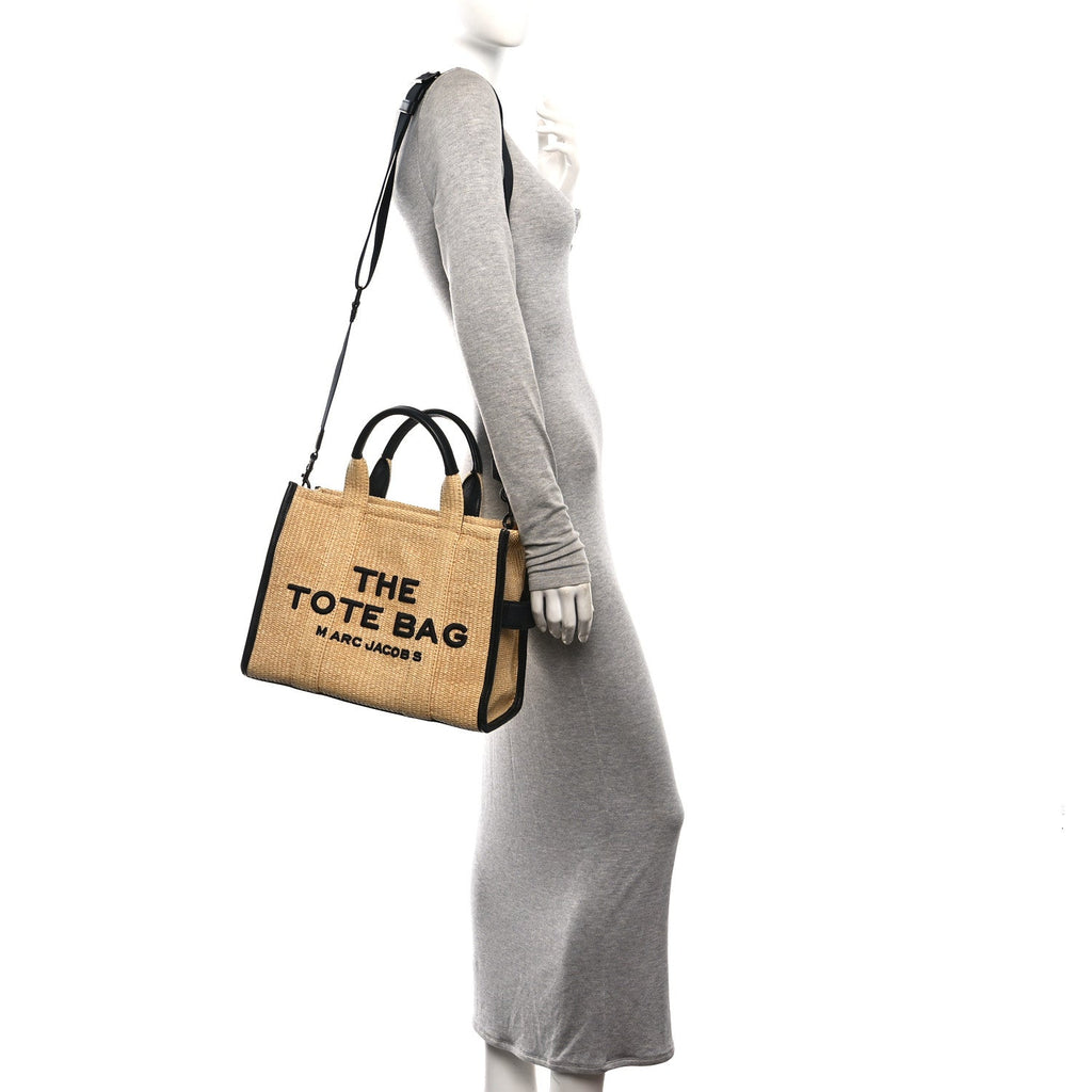 Marc Jacobs Calfskin Woven Straw The Medium Tote Bag Natural