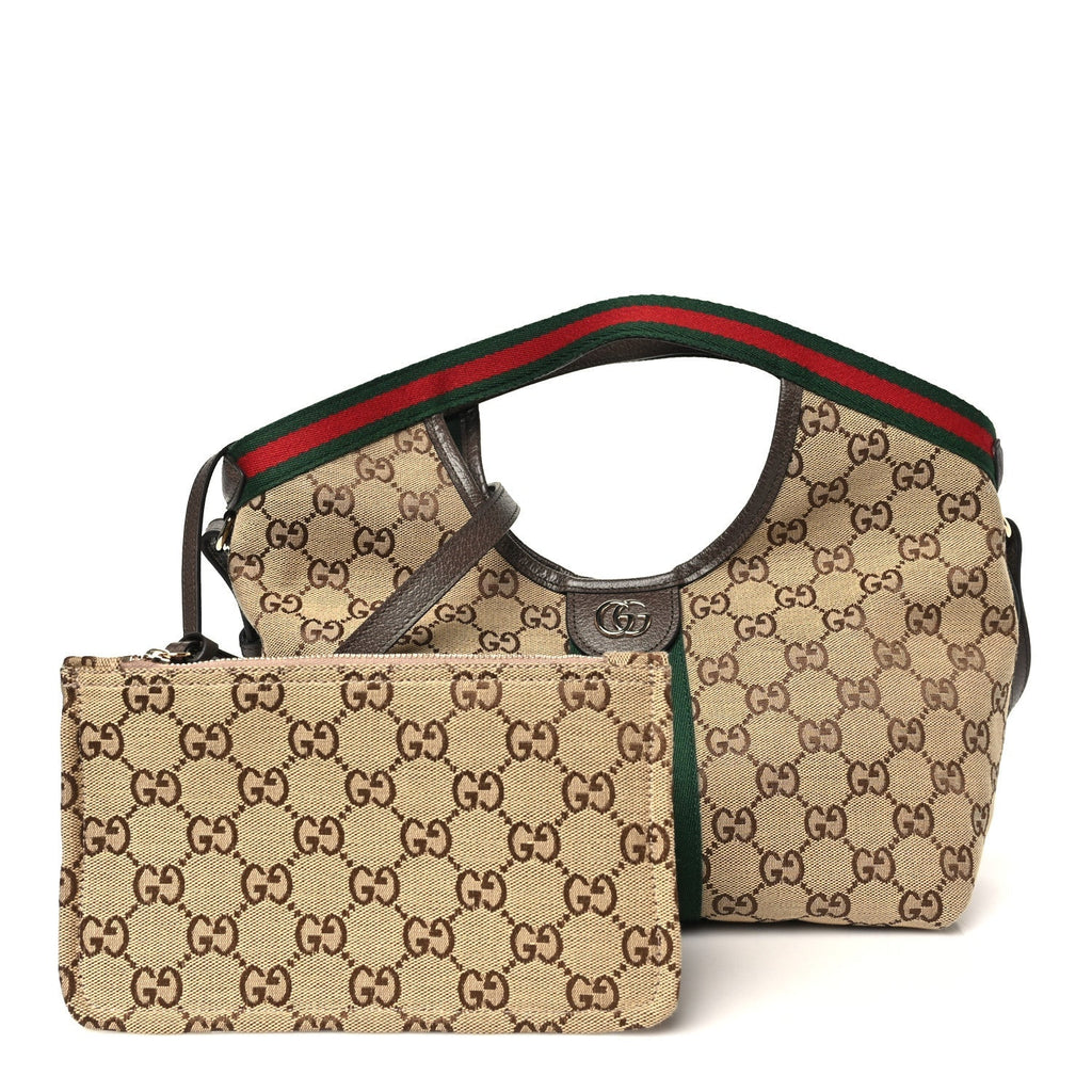Gucci Monogram Web Small Giglio Tote Beige Dark Brown