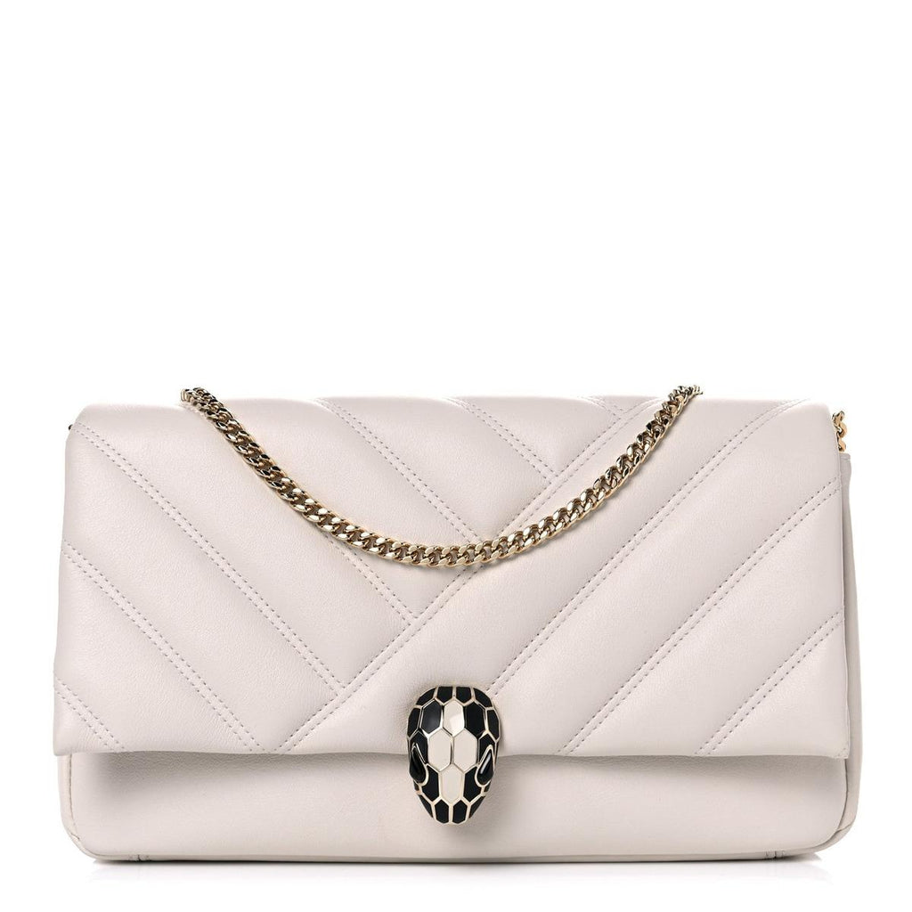 BVLGARI SERPENTI CABOCHON SMALL SHOULDER BAG IN WHITE MATELASSE CALFSKIN