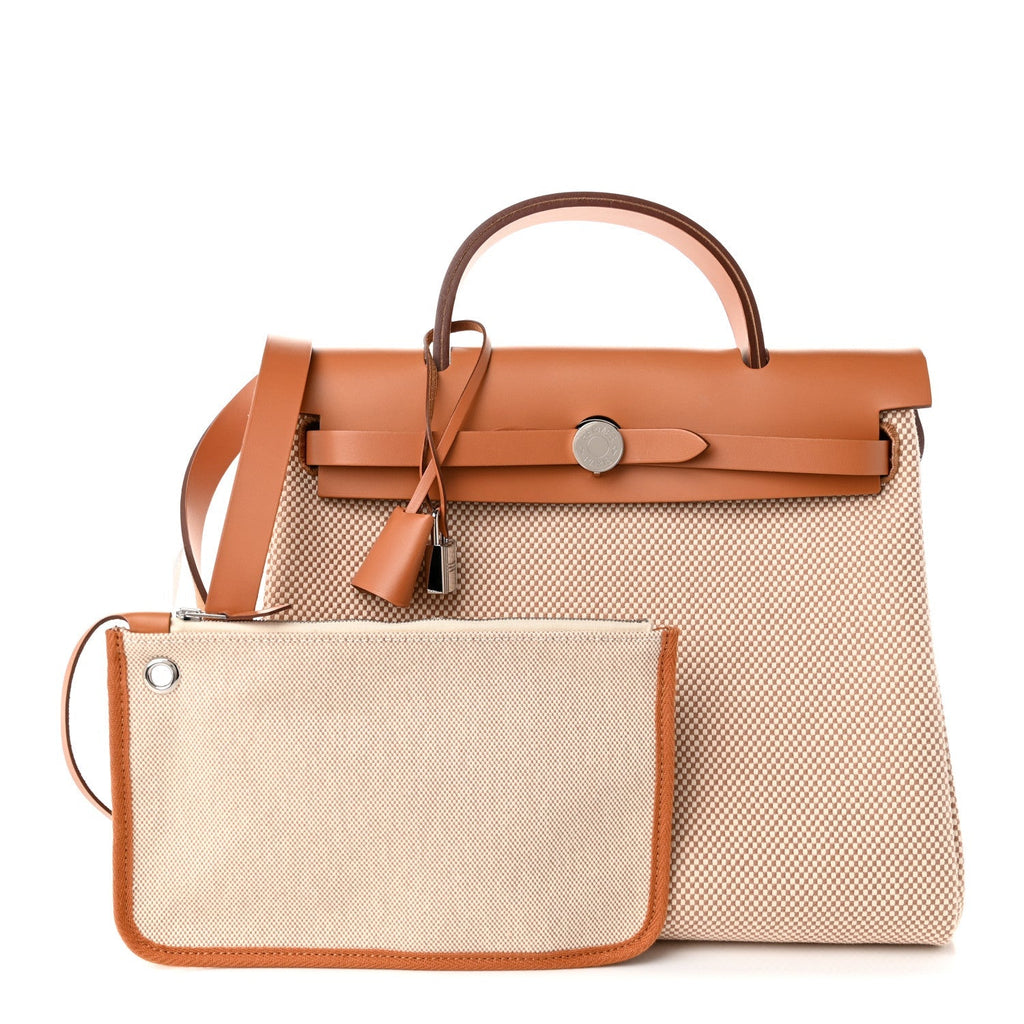 Hermès Vache Hunter Criss Viking Herbag Zip Retourne 31 PM Ecru Beige Naturel