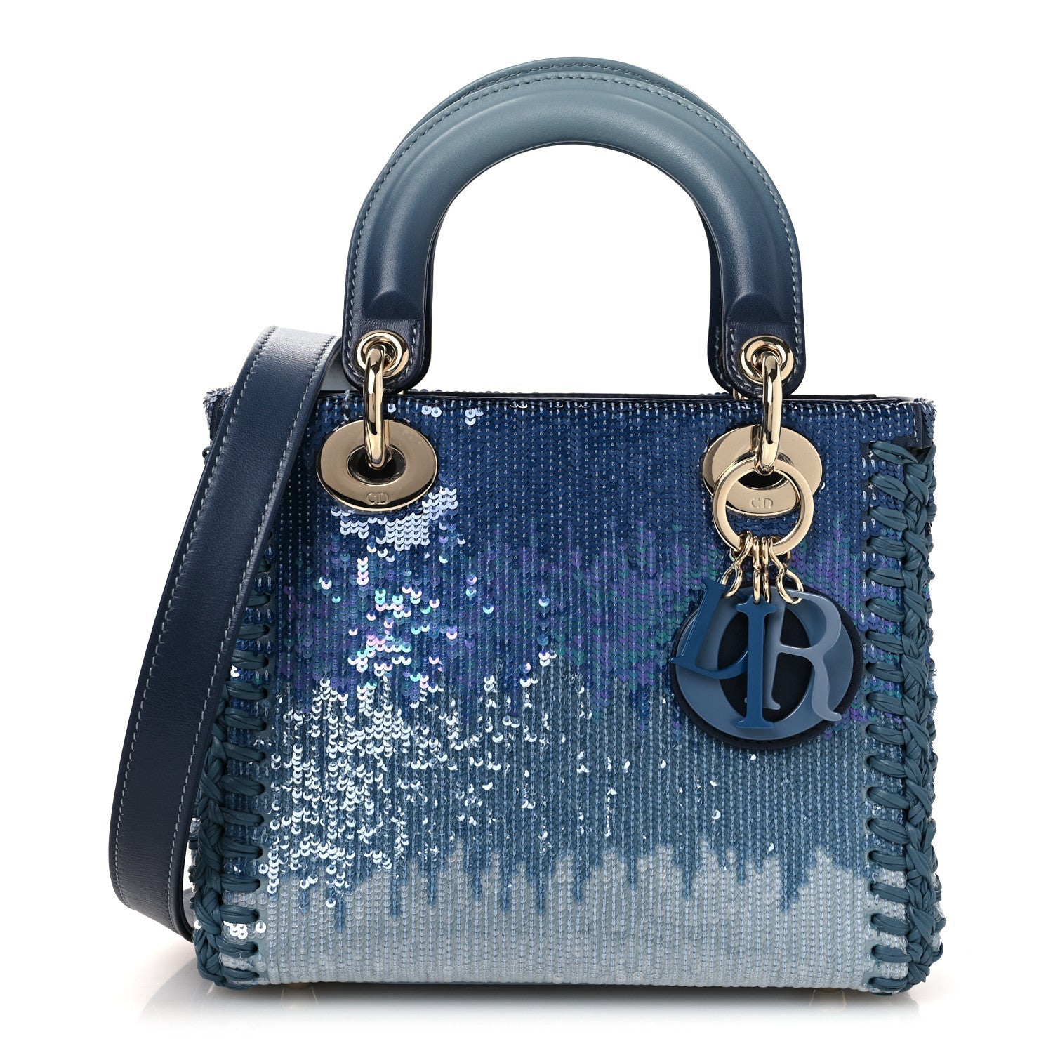 Dior Calfskin Sequin Gradient Stitched Small Lady Dior Blue