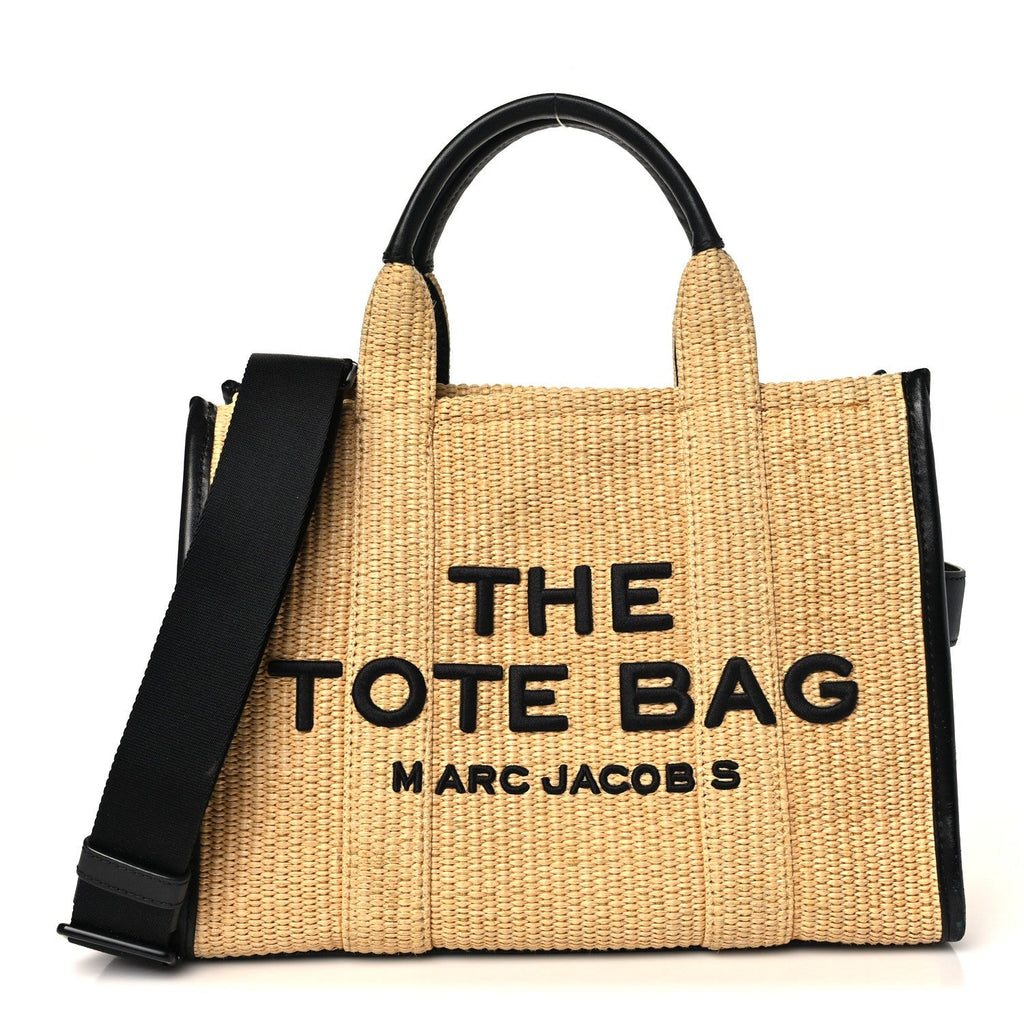 Marc Jacobs Calfskin Woven Straw The Medium Tote Bag Natural