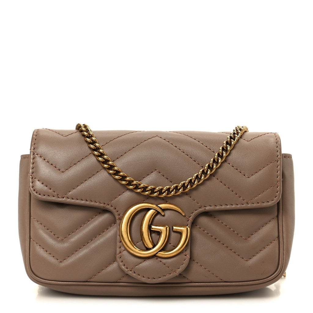 Gucci Calfskin Matelasse Super Mini GG Marmont Shoulder Bag Porcelain Rose