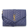 Saint Laurent Grain De Poudre Textured Mixed Matelasse Triquilt Monogram Clutch Dark Wisteria