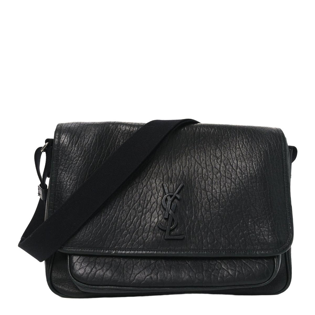 Saint Laurent Grained Calfskin Niki Rider Messenger Bag Black - Front View