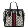 Gucci GG Supreme Monogram Textured Dollar Calfskin Web Small Ophidia Tote Bag Beige Blue