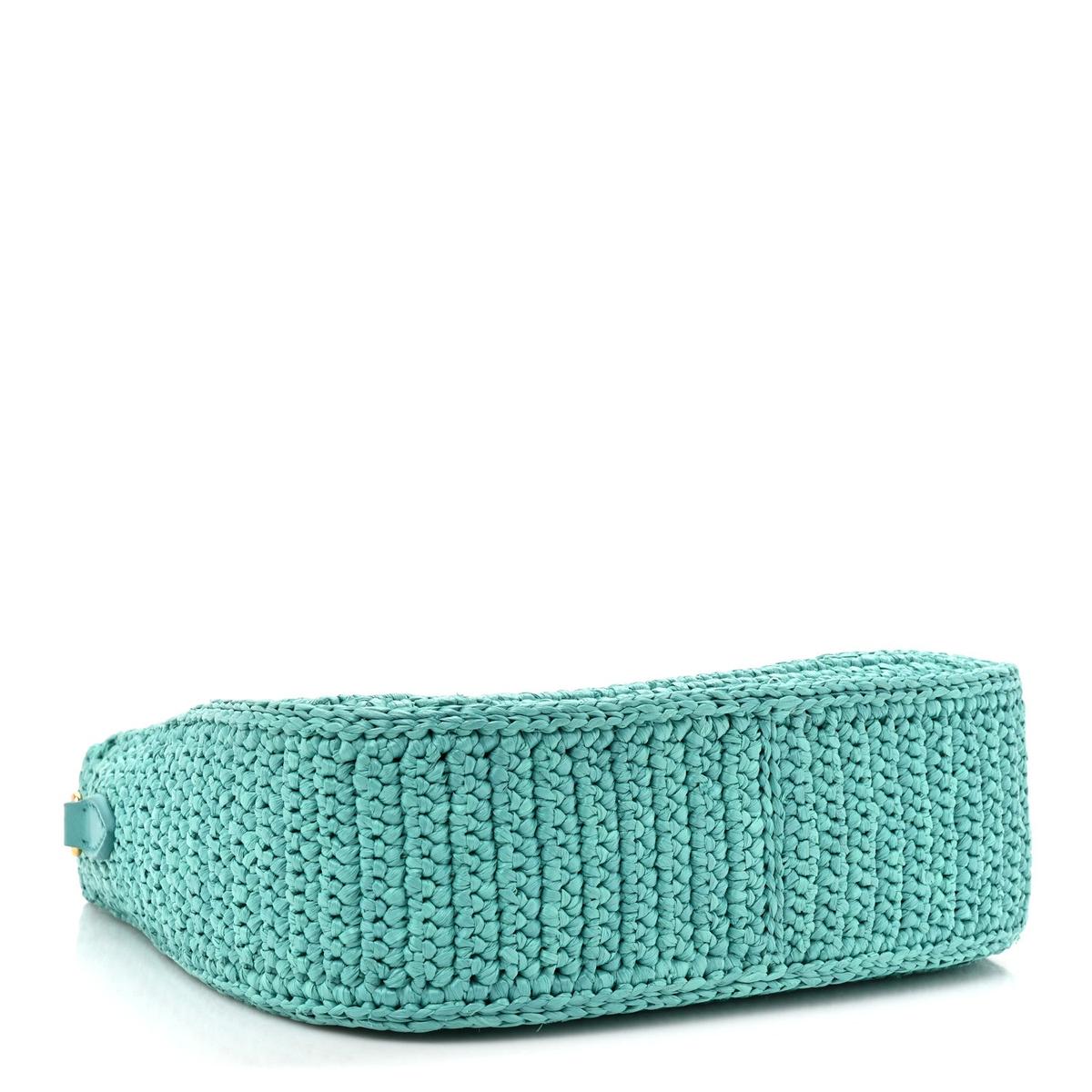 Side view showing giada green crochet woven texture and base