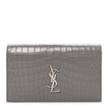 Saint Laurent Croc Embossed Calfskin Classic Kate Monogram Clutch Fog