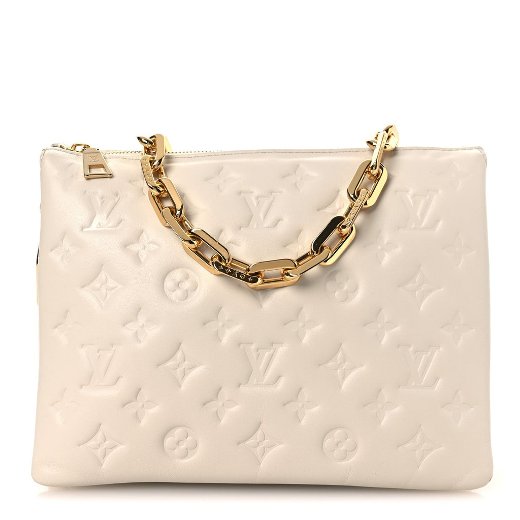 Louis Vuitton Lambskin Embossed Monogram Coussin BB White
