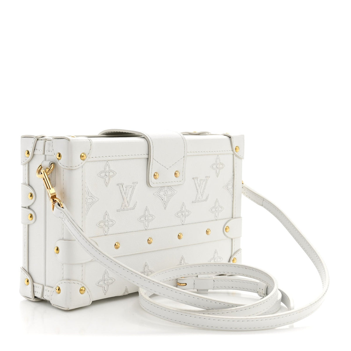 Louis Vuitton Calfskin Monogram Embroidered Petite Malle White