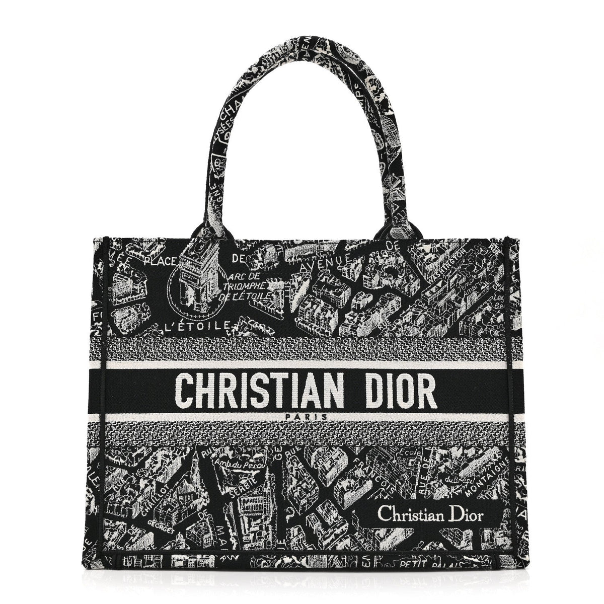 Dior Canvas Embroidered Medium Plan De Paris Book Tote Black White