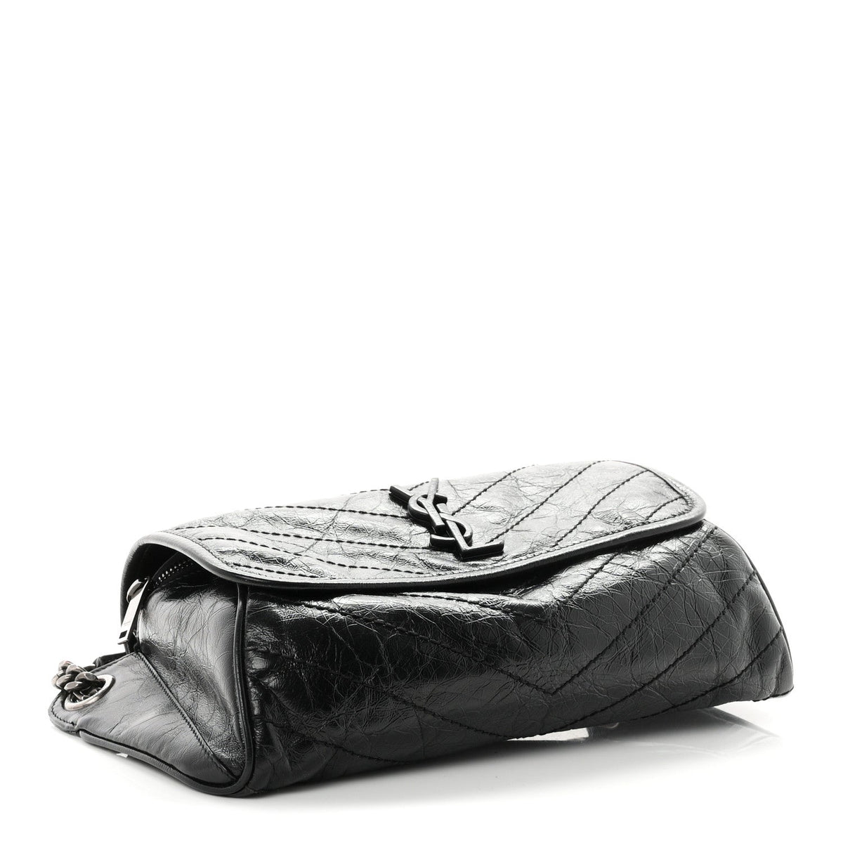 Saint Laurent Crinkled Calfskin Matelasse Monogram Niki Body Bag Black