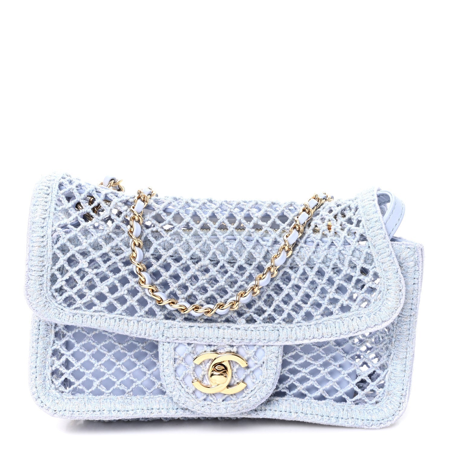 Chanel Mesh Macrame Small Flap Bag Light Blue front view