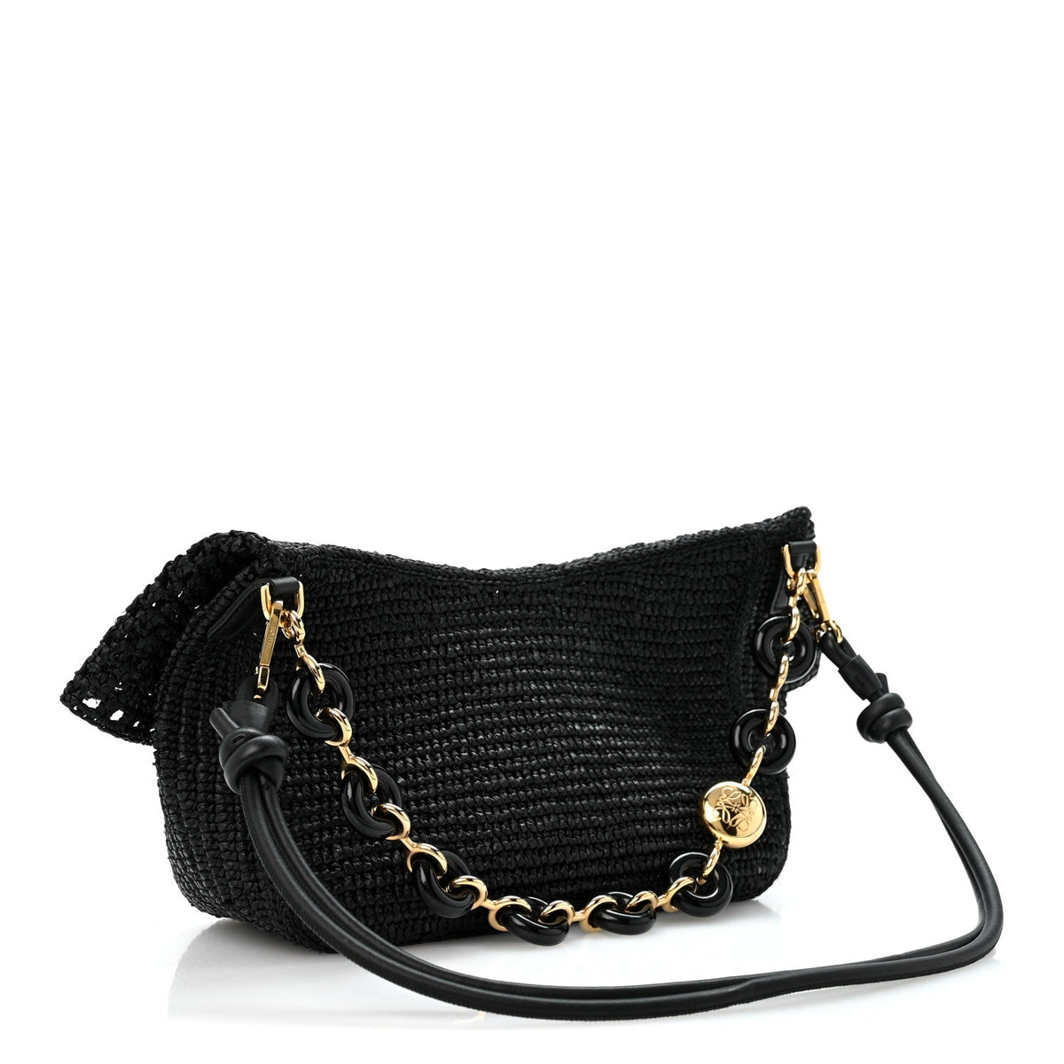 Loewe Raffia Donut Chain Medium Ola Shoulder Bag Black
