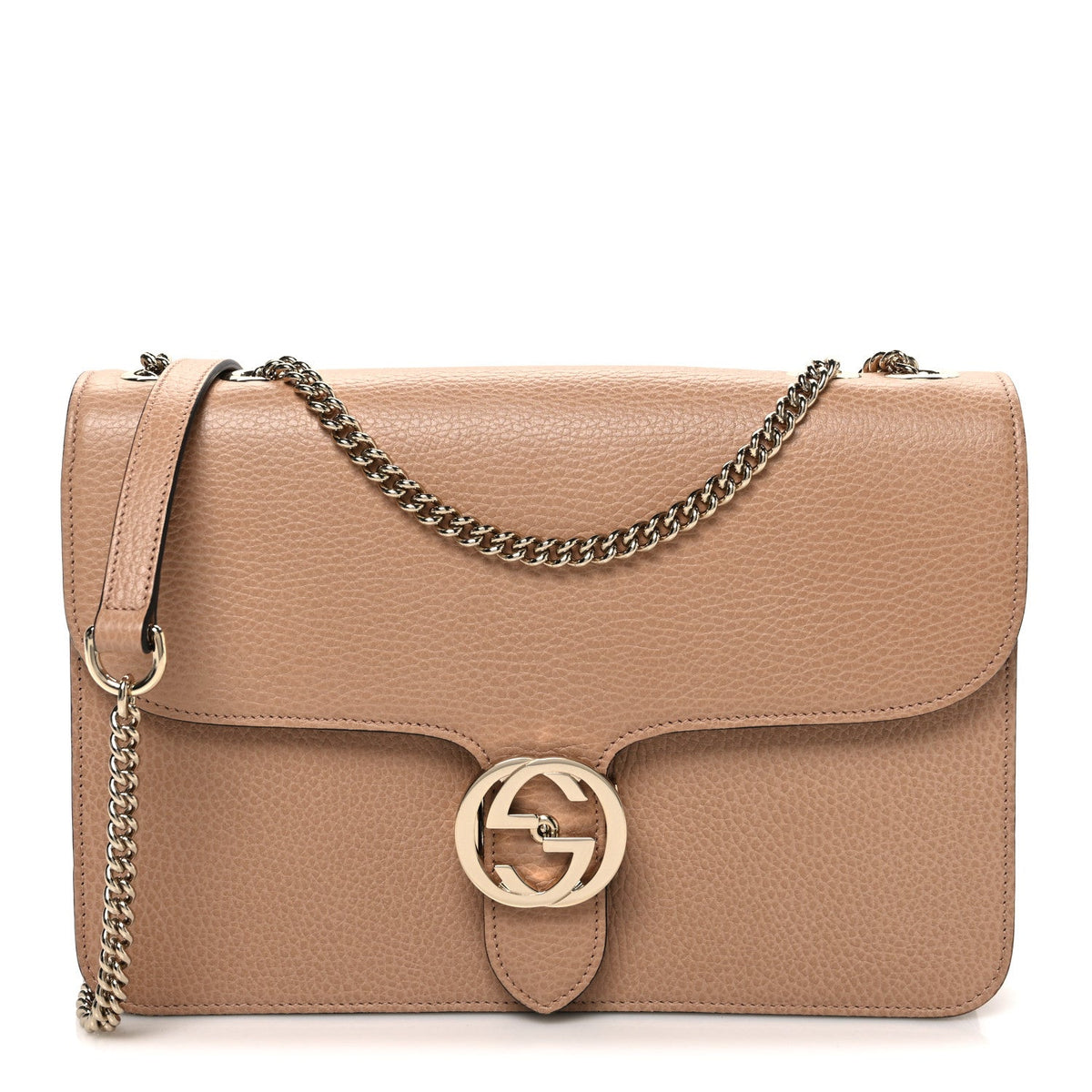 Gucci Dollar Calfskin Interlocking G Shoulder Bag Camelia