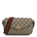 Gucci GG Supreme Monogram Textured Dollar Calfskin Web Mini Ophidia Envelope Shoulder Bag Beige Ebony