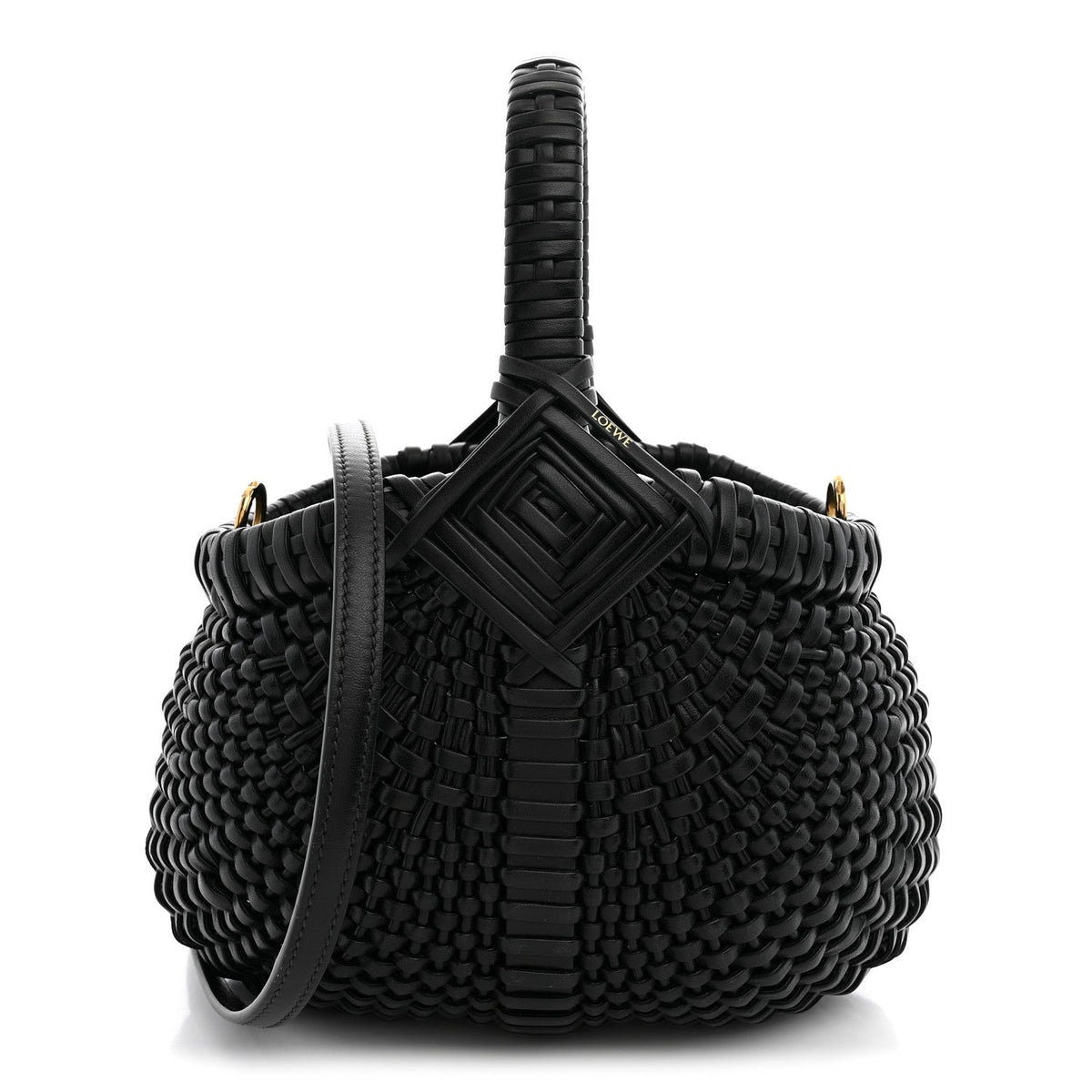 Loewe Calfskin Woven Mini Diamond Basket Bag Black