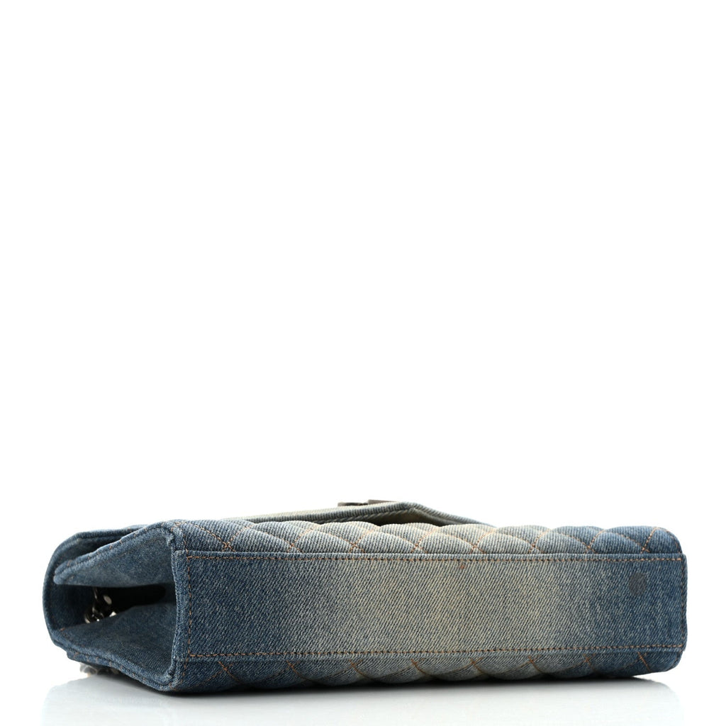 Saint Laurent Denim Mixed Matelasse Triquilt Medium Monogram Envelope Satchel Blue
