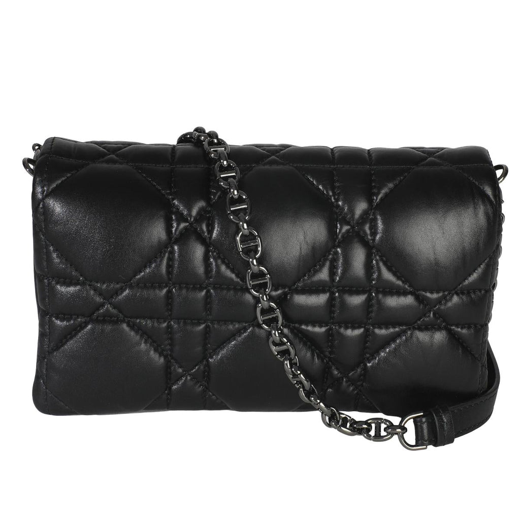 Back view — Dior Caro Small in black macrocannage calfskin with dark ruthenium CD chain