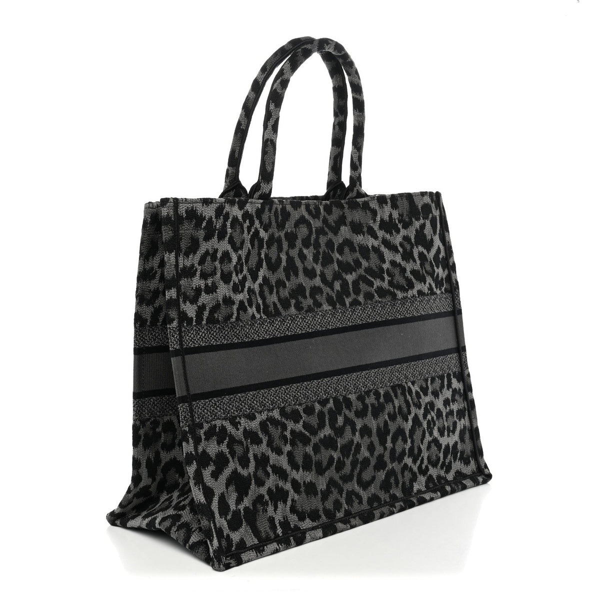 Dior Canvas Mizza Embroidered Large Leopard Book Tote Grey