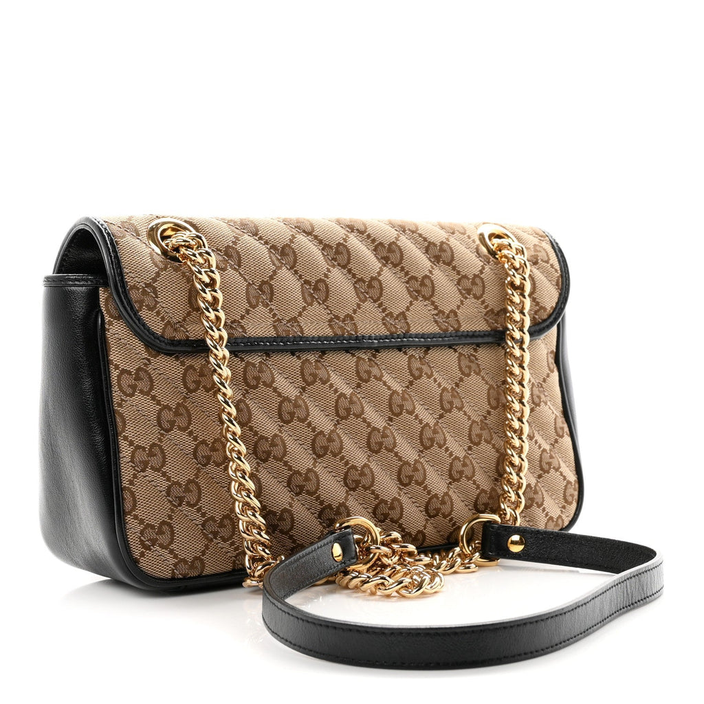 Gucci Monogram Matelasse Diagonal Small GG Marmont Shoulder Bag Beige Black