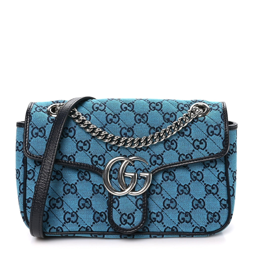 Gucci Monogram Multicolor Matelasse Diagonal Small GG Marmont Shoulder Bag Light Blue