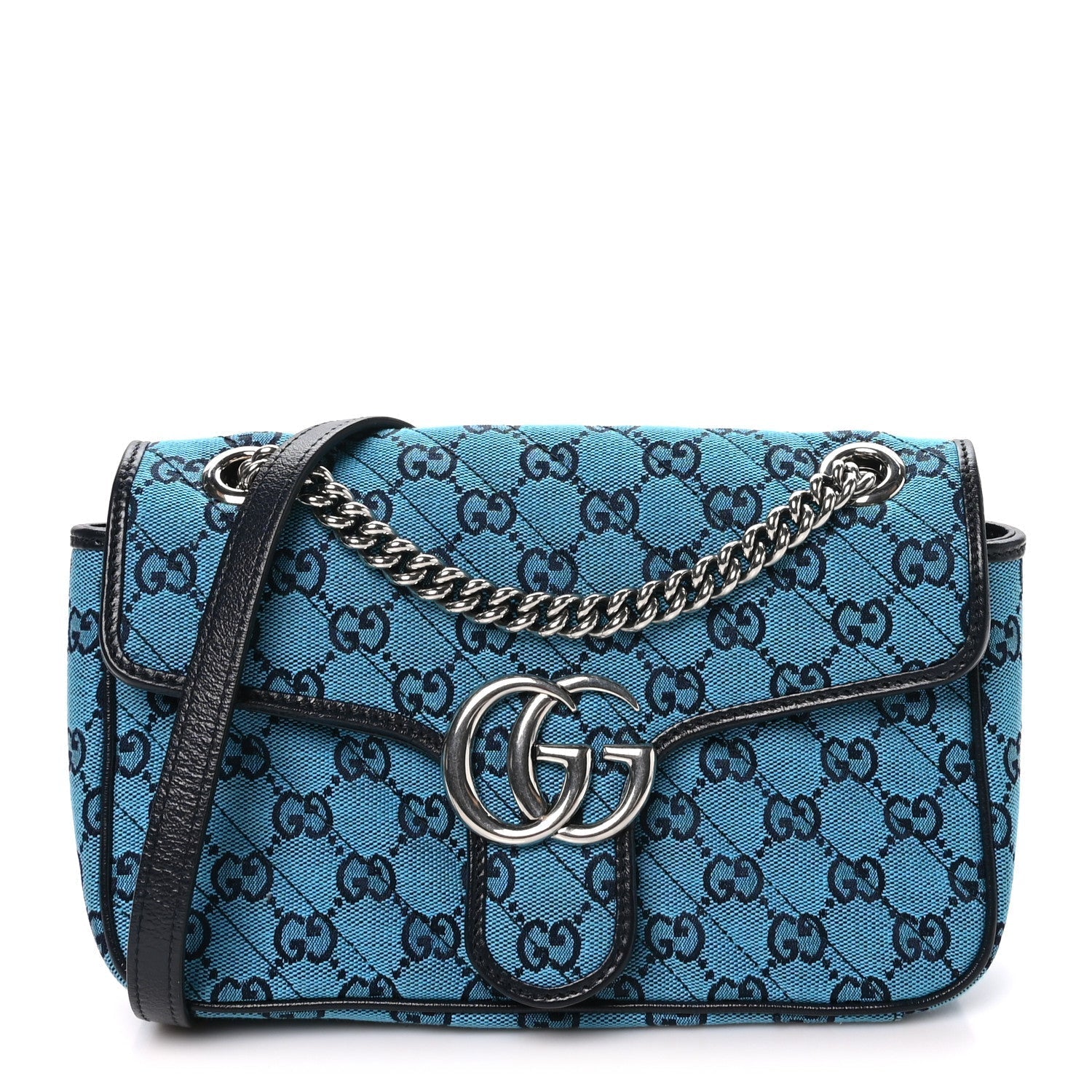 Gucci Monogram Multicolor Matelasse Diagonal Small GG Marmont Shoulder Bag Light Blue