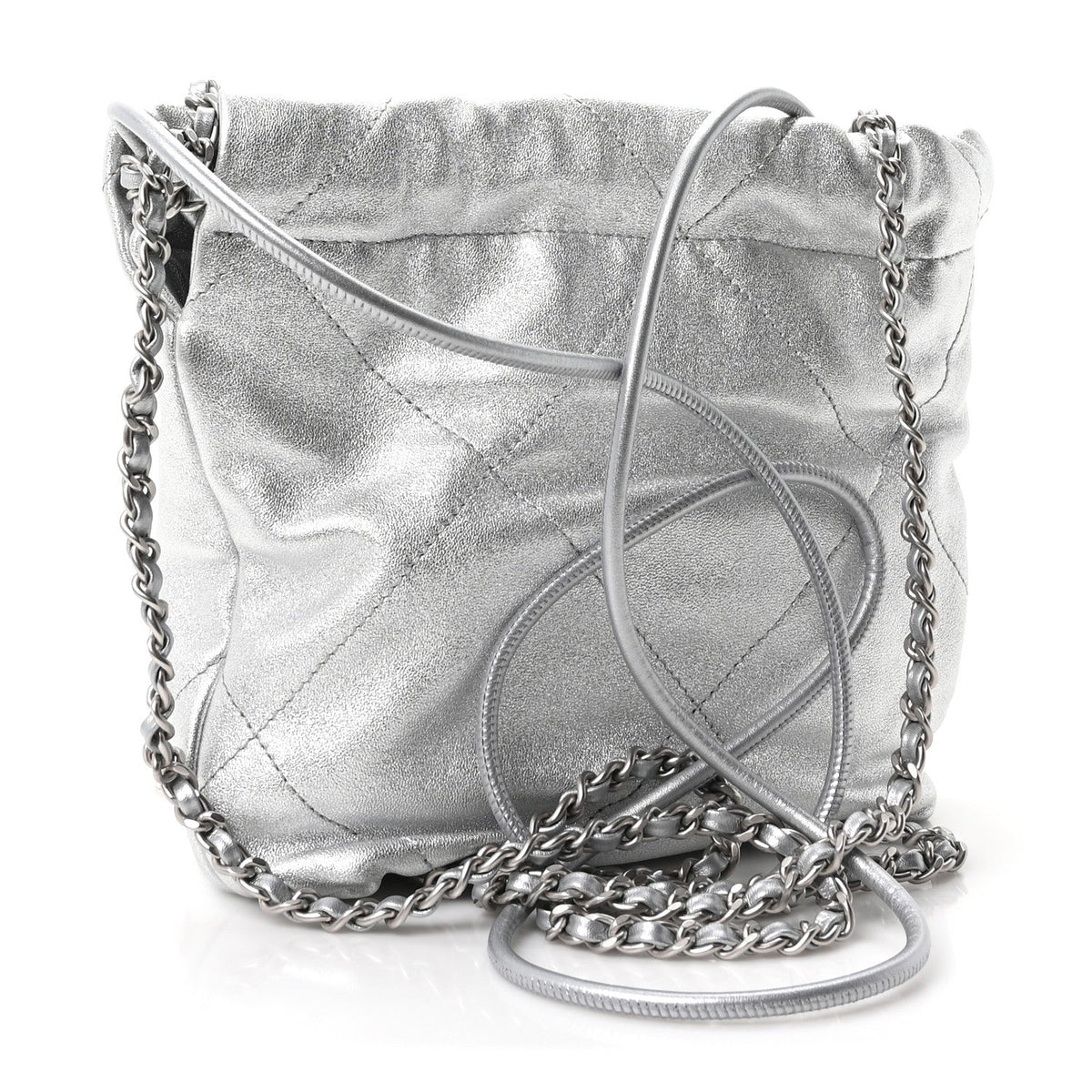Chanel Metallic Lambskin Quilted Mini Chanel 22 Silvery