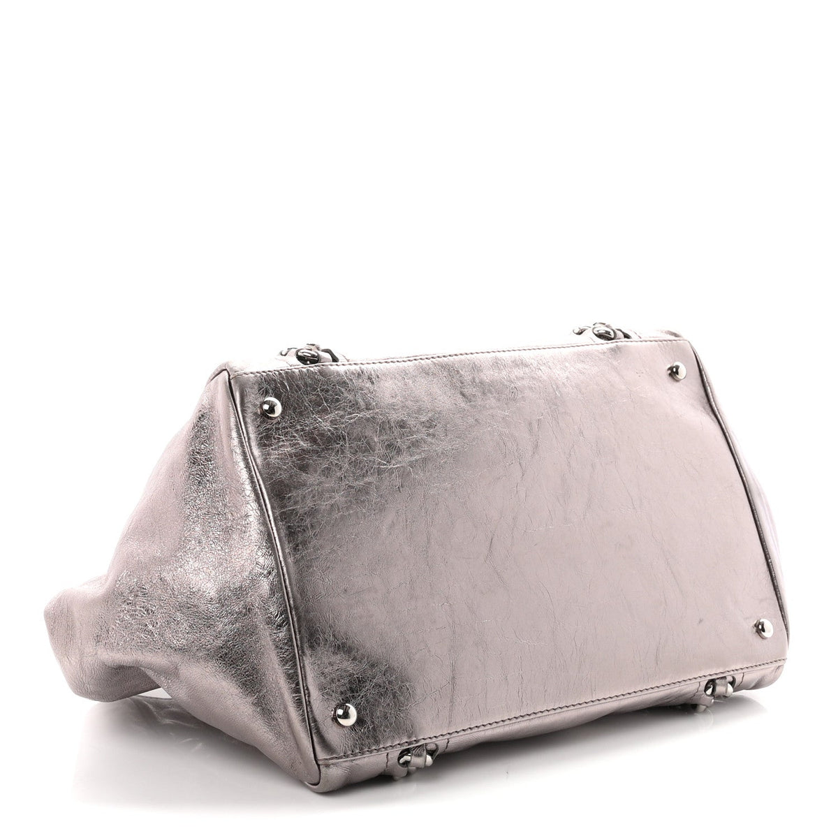 Chanel Metallic Cracked Calfskin Modern Chain Tote Dark Silver
