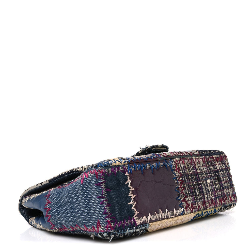 Chanel Denim Tweed Patchwork Jumbo Single Flap Multicolor