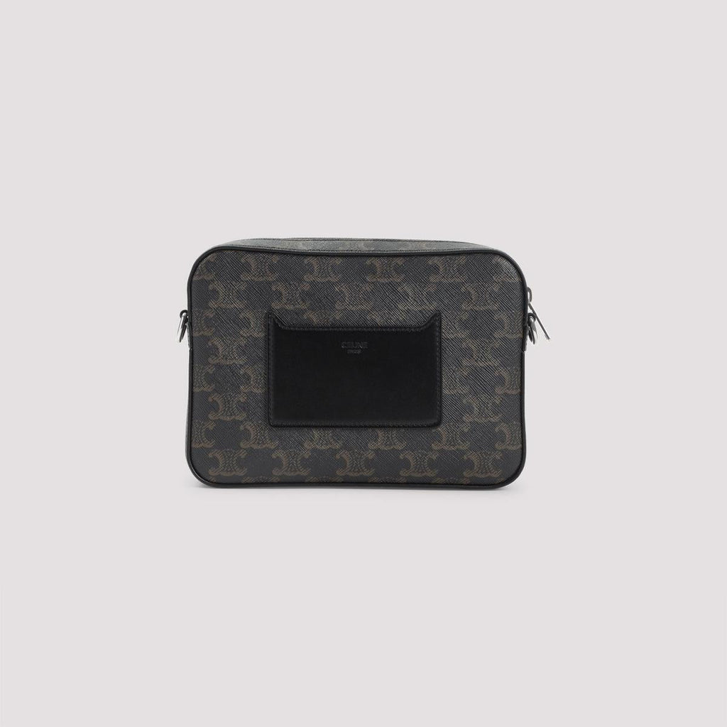 Back view — Celine Triomphe canvas messenger bag with black leather card pocket