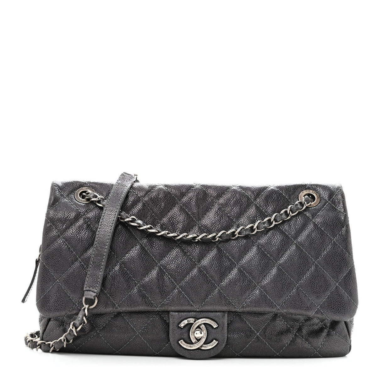 Chanel Iridescent Caviar Quilted Jumbo Easy Flap Silver
