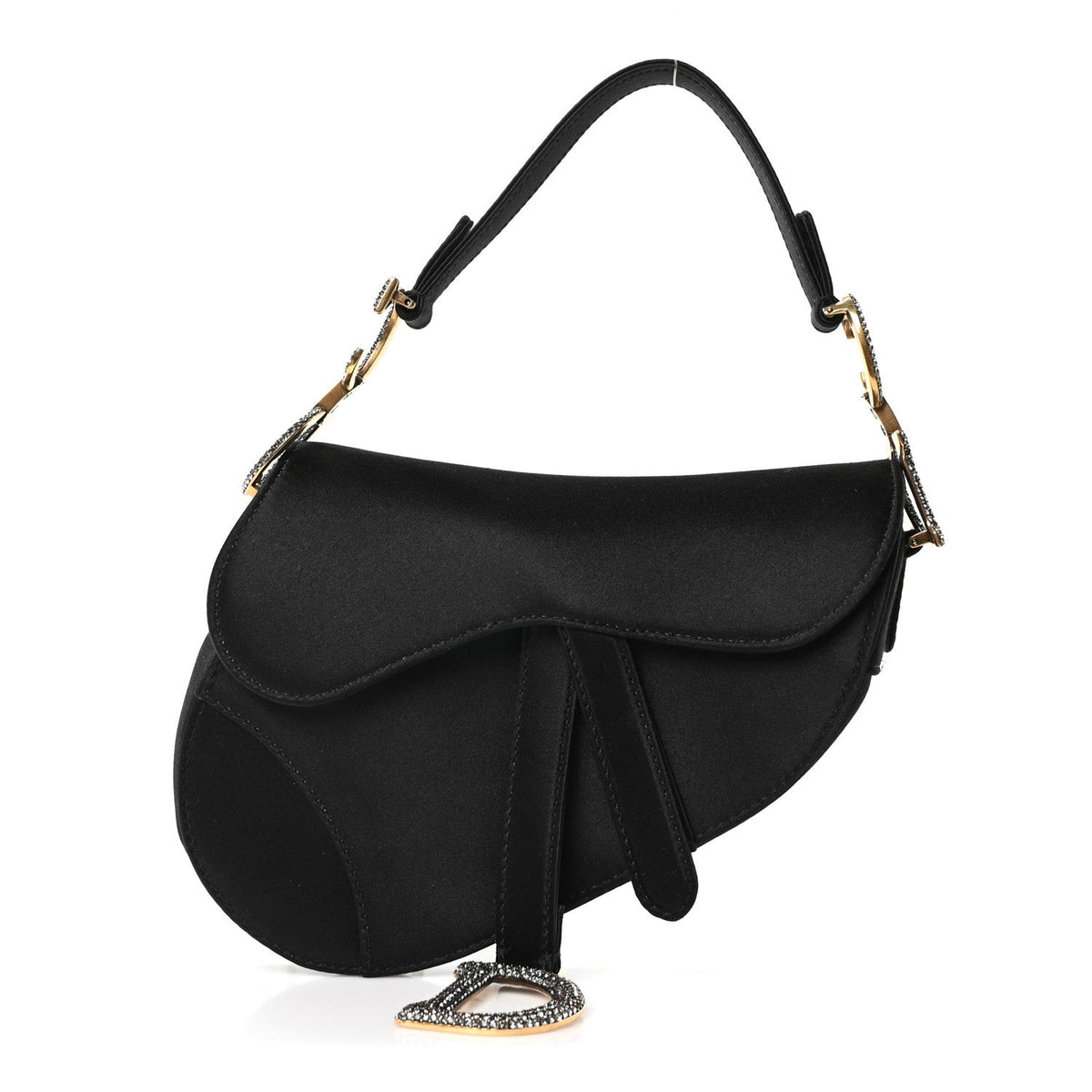 Dior Satin Crystal Mini Saddle Bag Black