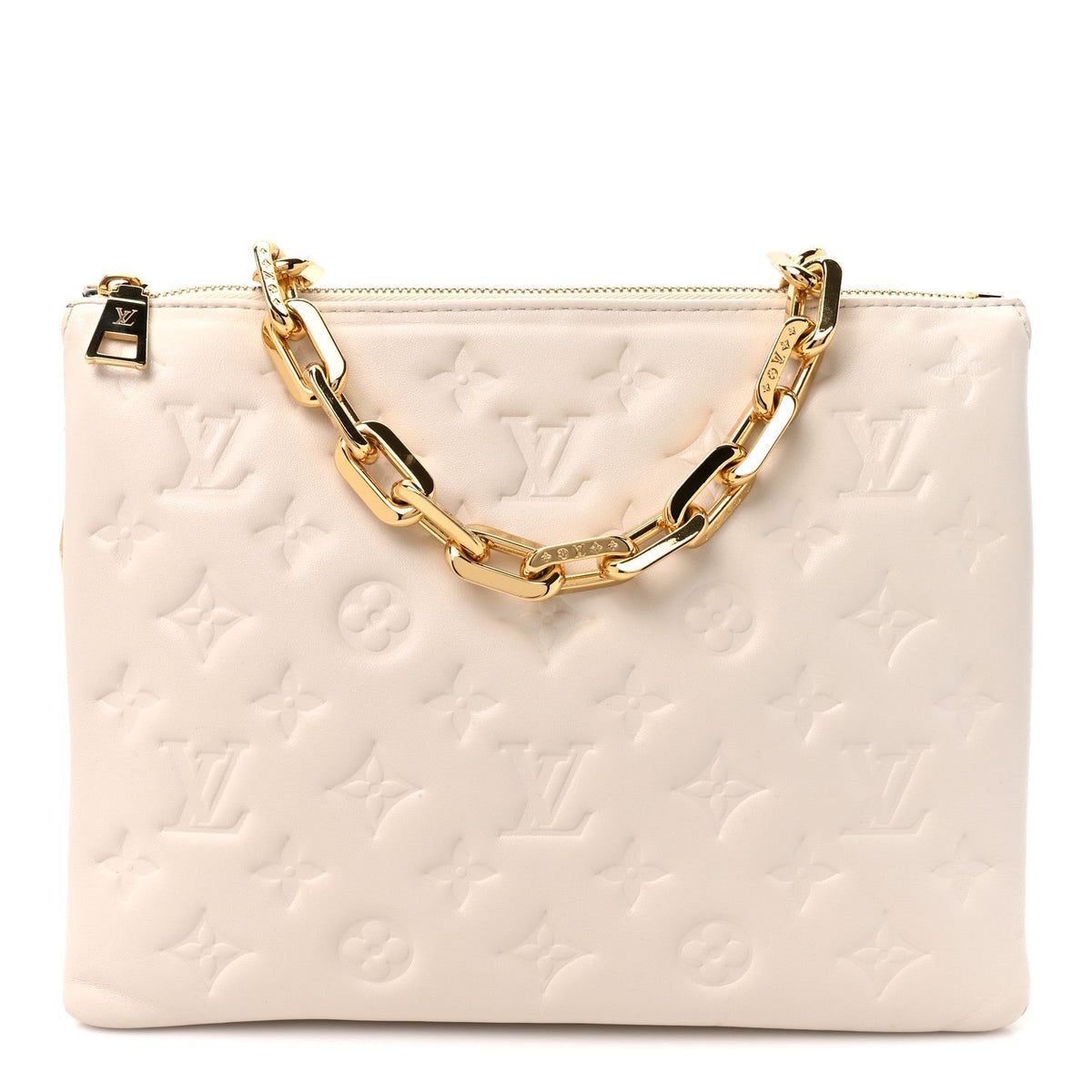 Louis Vuitton Lambskin Embossed Monogram Coussin PM Beige Cream