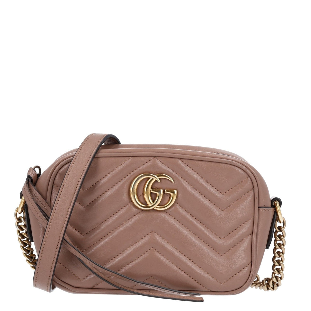 Gucci Calfskin Matelasse Mini GG Marmont Chain Shoulder Bag Porcelain Rose