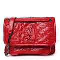 Saint Laurent Crinkled Calfskin Matelasse Monogram Baby Niki Chain Satchel Rouge Eros