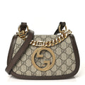 Gucci GG Supreme Monogram Textured Dollar Calfskin Mini Blondie Chain Shoulder Flap Bag Beige Ebony New Acero