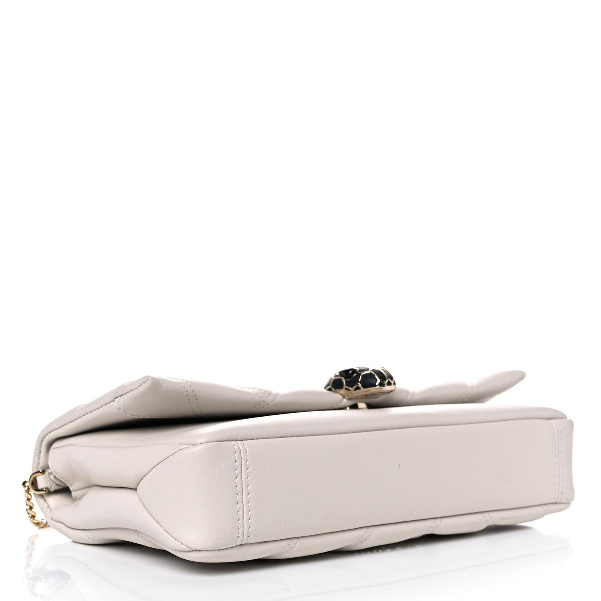 BVLGARI SERPENTI CABOCHON SMALL SHOULDER BAG IN WHITE MATELASSE CALFSKIN