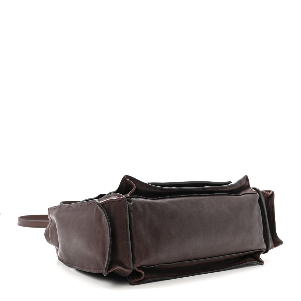 Bottom view showing bag base and dark brown leather