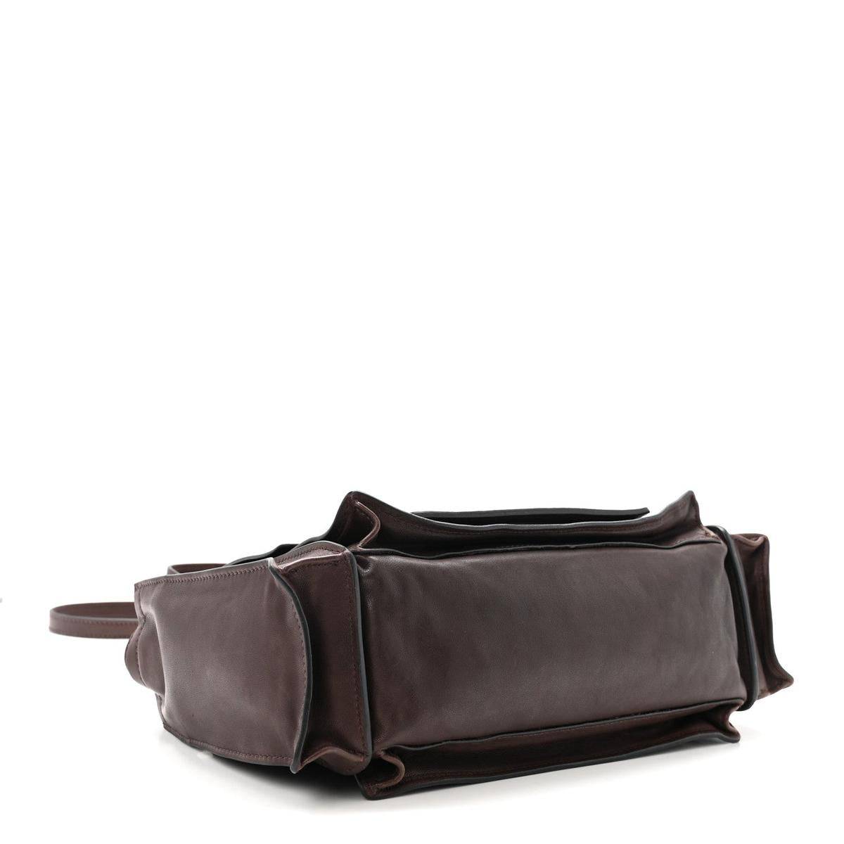 Bottom view showing bag base and dark brown leather
