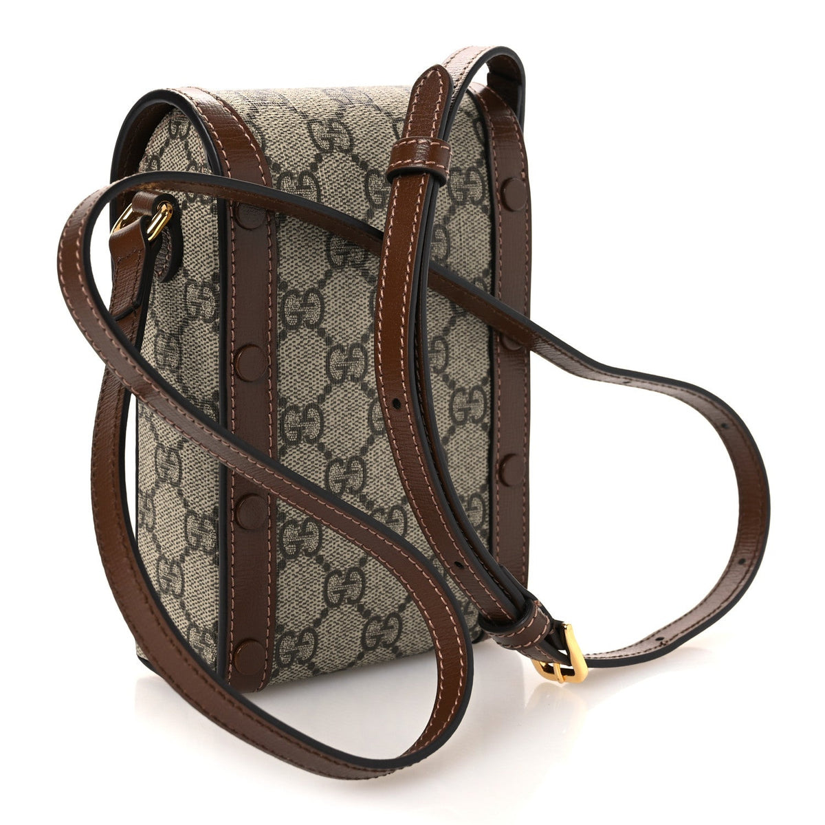 Gucci GG Supreme Monogram Mini Horsebit 1955 Crossbody Bag Beige Brown Sugar