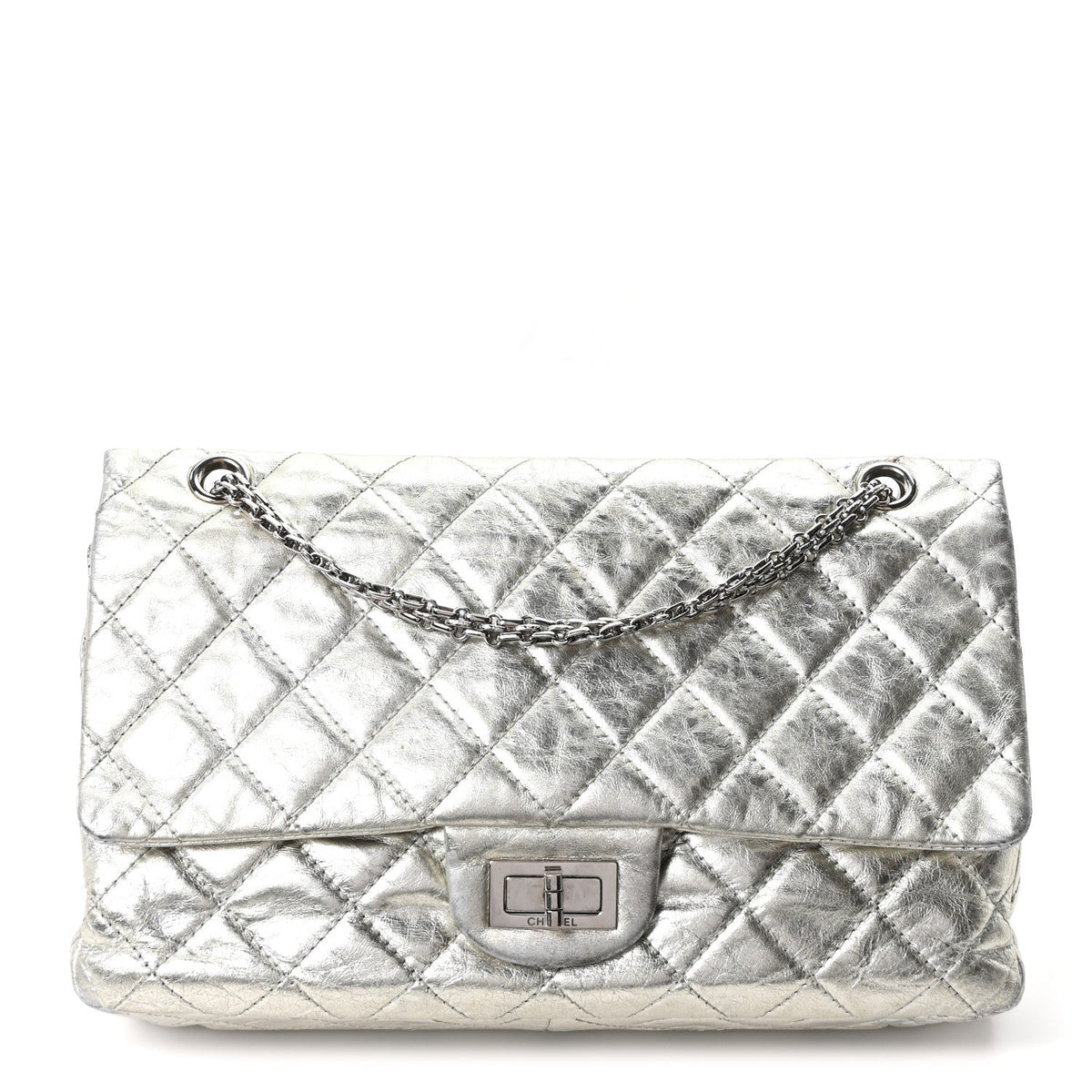 Chanel Metallic Aged Calfskin Quilted 2.55 Reissue 227 Flap Silver