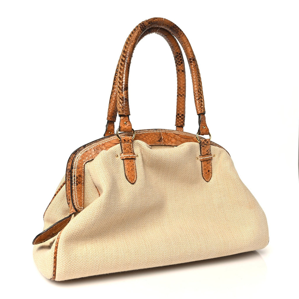 Dior Snakeskin My Dior Frame Double Pocket Satchel Beige