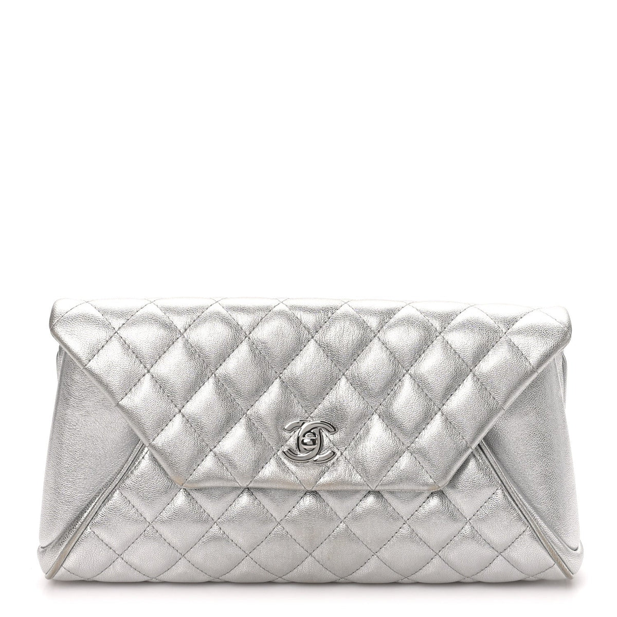 Chanel Metallic Calfskin Quilted Fold Up Again Clutch Silver